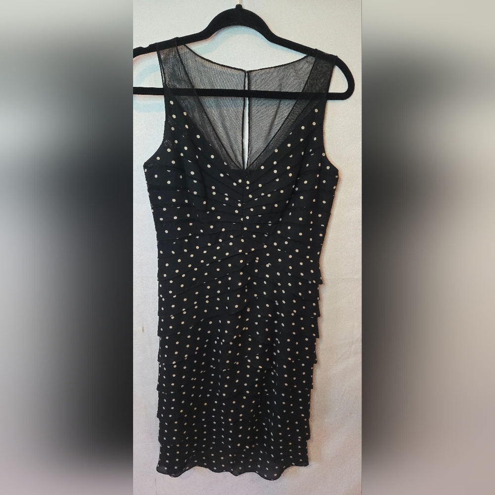 Chetta B Vintage 100% Silk Polka Dot Retro Tiered Mesh Tank Dress Size 8